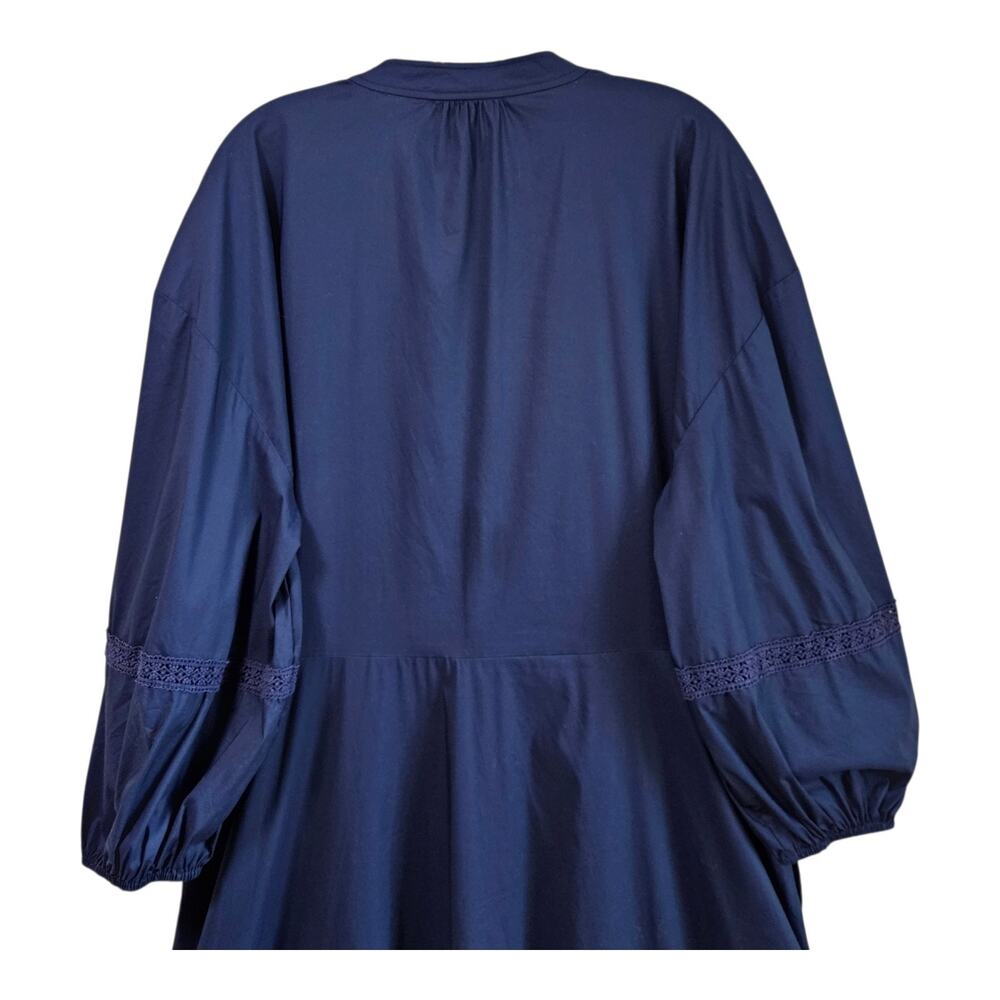 LAUREN RALPH LAUREN Women's 16 Midi Shirt Dress Buttons Crochet Trim Navy - Picture 7 of 9